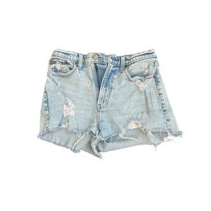 Abercrombie & Fitch Curve Love High Rise Mom Shorts Light Wash Distressed 27 4